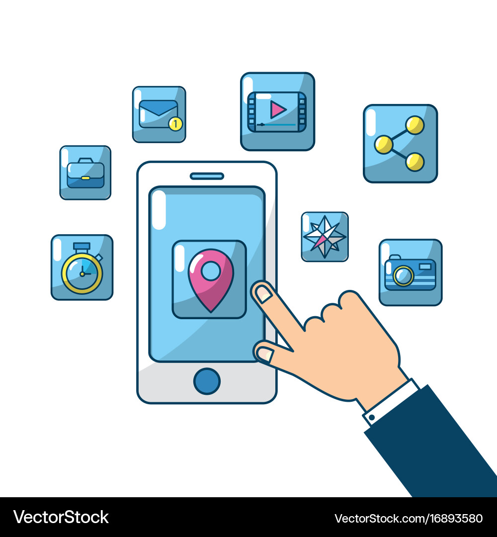 Smartphone with hand touchscreen connection server Vector Image