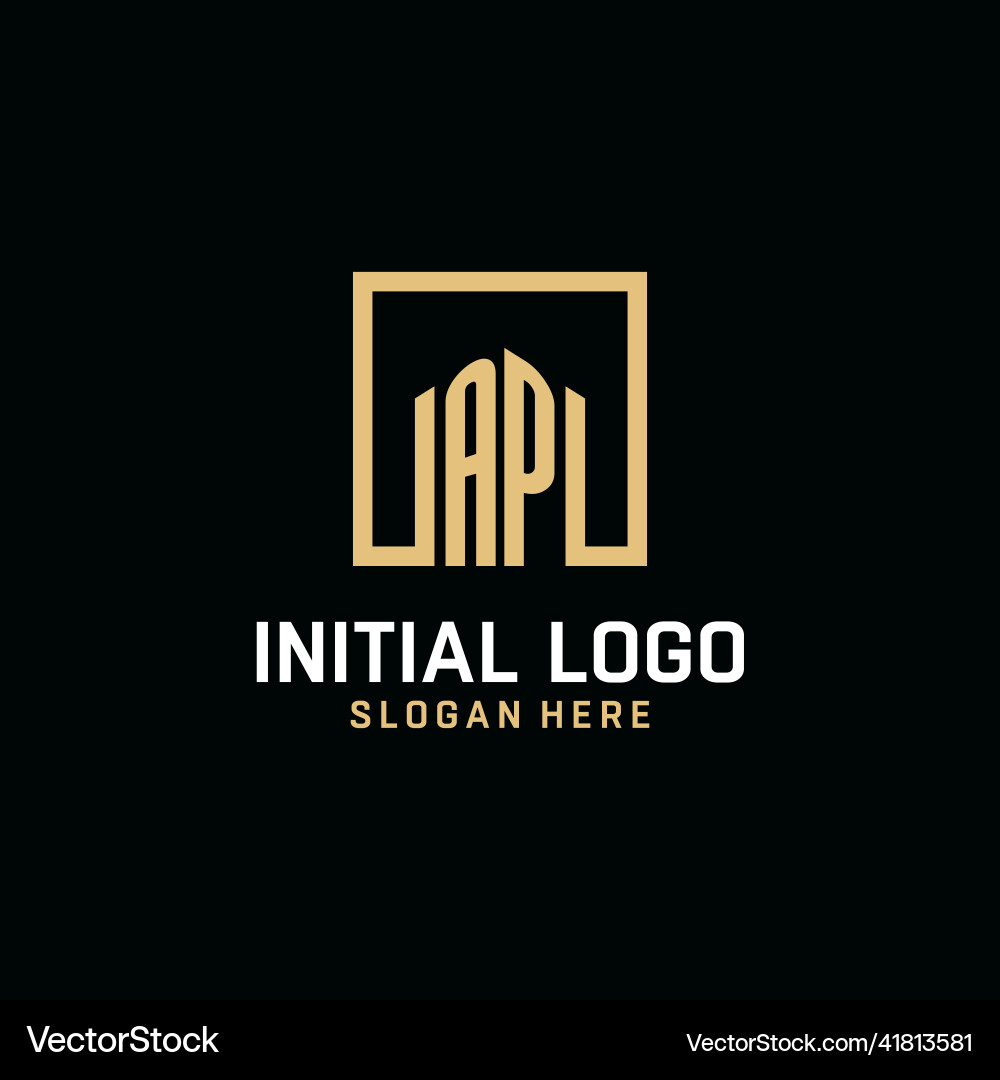 Ap initial monogram logo design with square shape Ap initial monogram logo design with square shape Vector Image