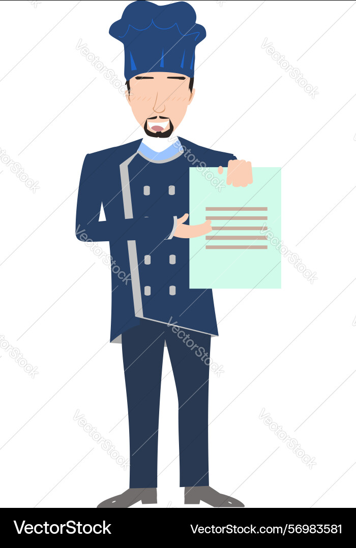 Chef holding and pointing a culinary recipe Vector Image