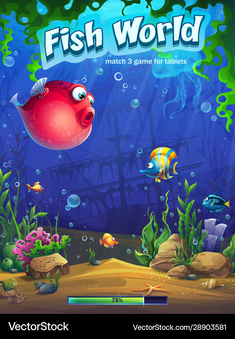 Fish world match three loading screen vector image