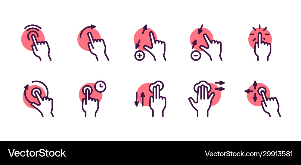 Gesture color linear icon set editable stroke Gesture color linear icon set editable stroke Vector Image