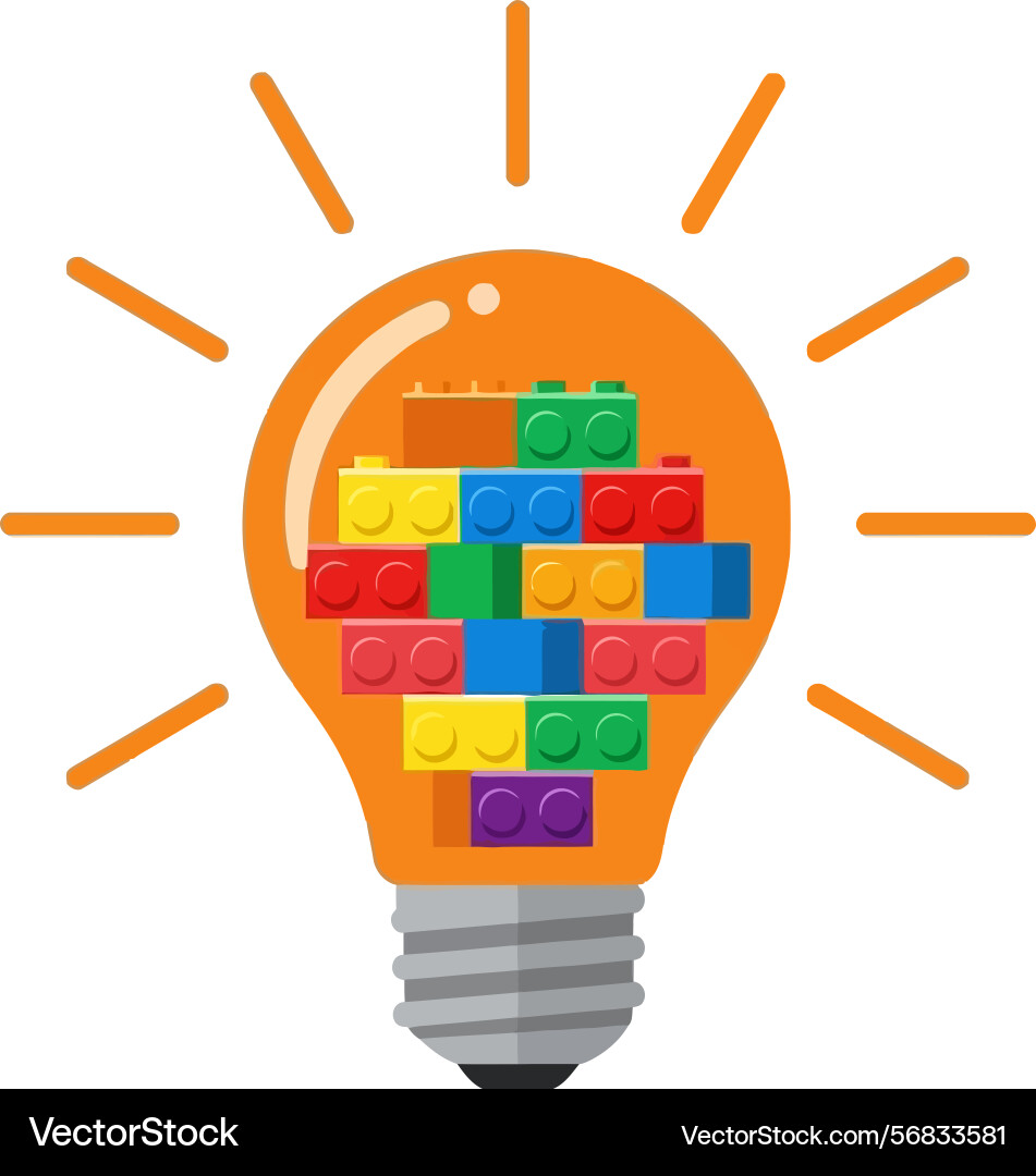 Light bulb with colorful building blocks forming Vector Image
