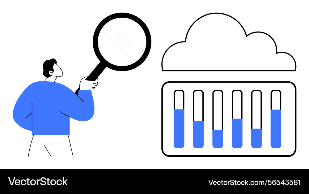 Man analyzing cloud data with magnifying glass Vector Image