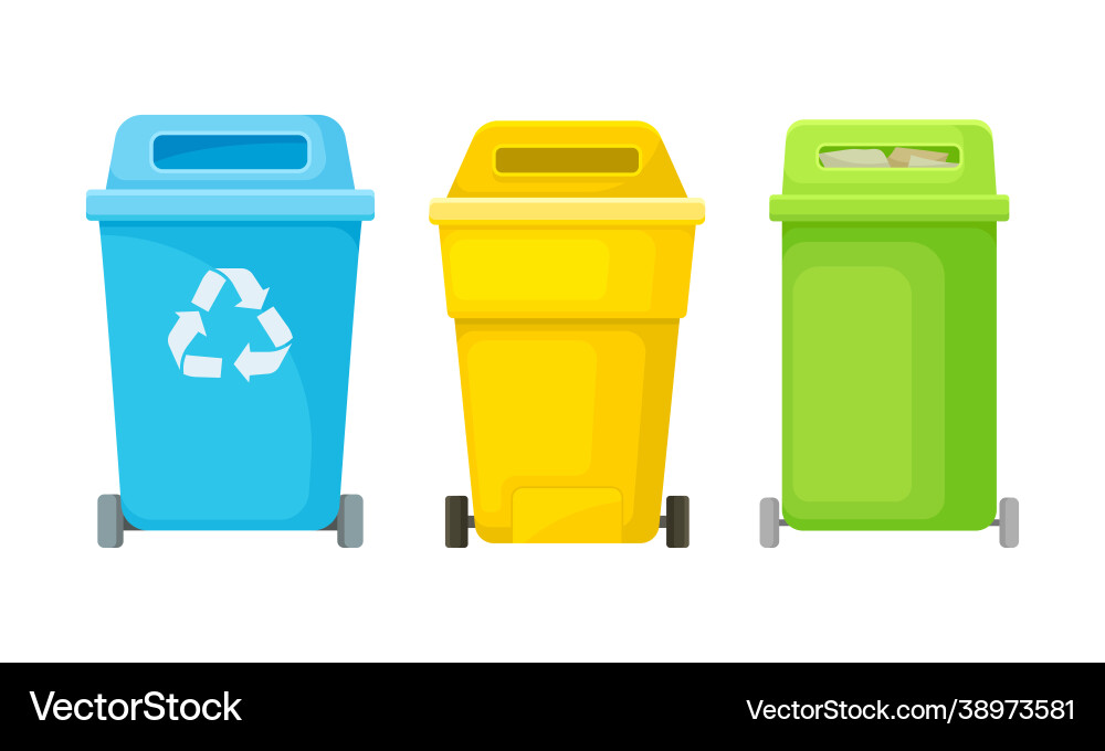 Plastic containers for garbage sorting set Plastic containers for garbage sorting set vector image