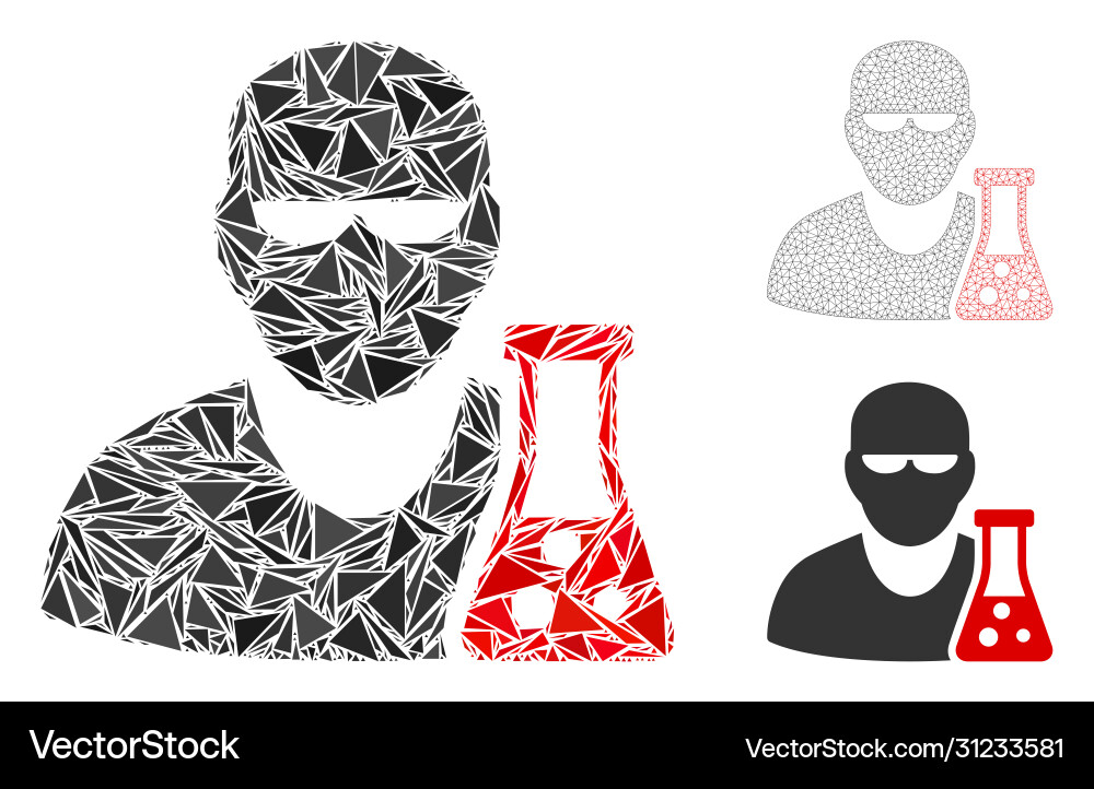Triangle mosaic scientist with flask icon Triangle mosaic scientist with flask icon vector image