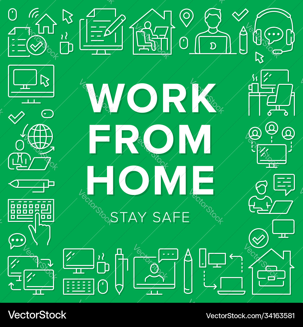 Work From Home Poster - Remote Work Icons Vector Image