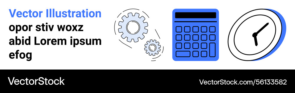 Calculator with gears and clock representing time Calculator with gears and clock representing time vector image