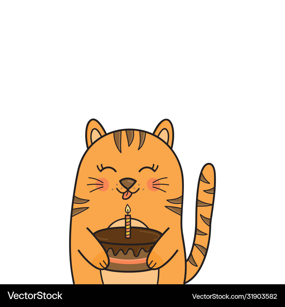 Cute birthday cat with cake Cute birthday cat with cake vector image