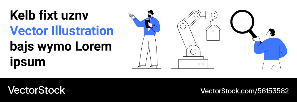 Engineer analyzing robotic arm and magnifying data Vector Image
