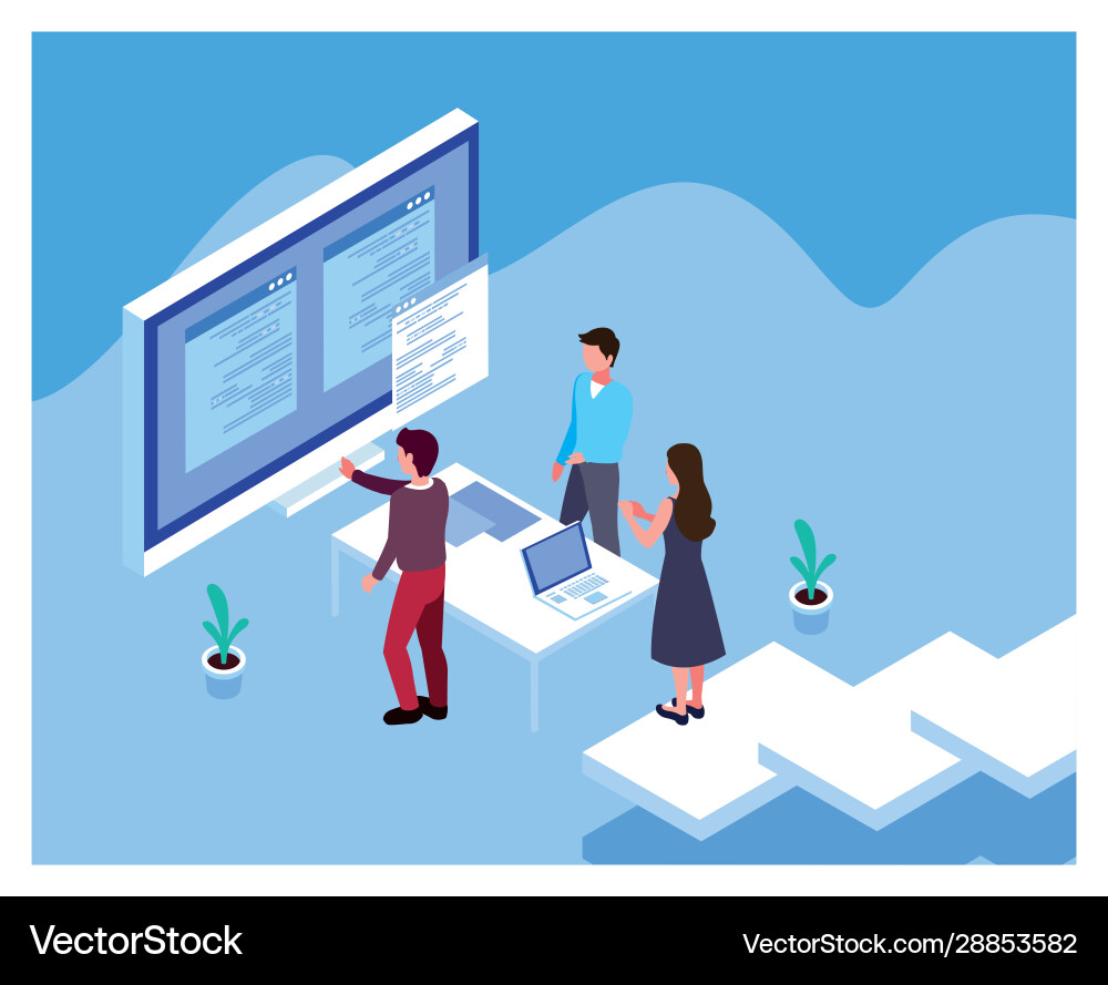 Group people working in front computer Vector Image