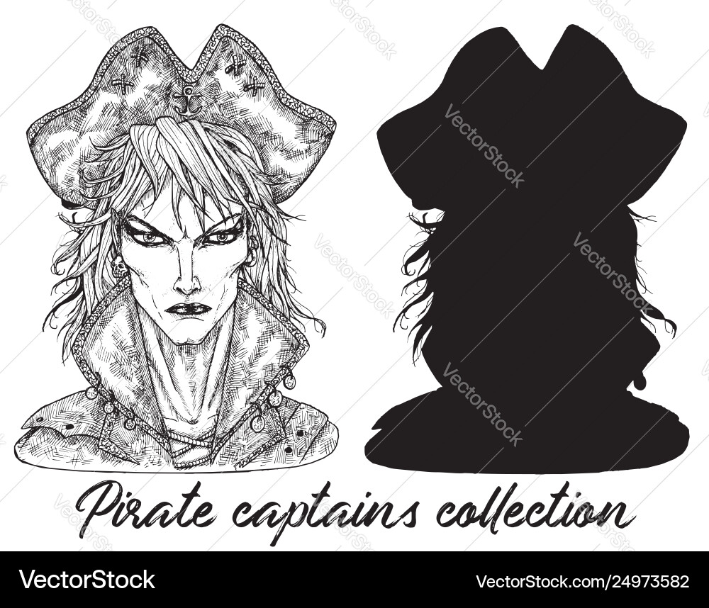 Handsome pirate captain and silhouette Handsome pirate captain and silhouette vector image