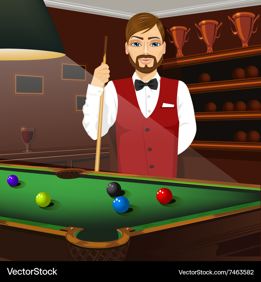 Man Playing Pool mit Cue Stick Vektorbild