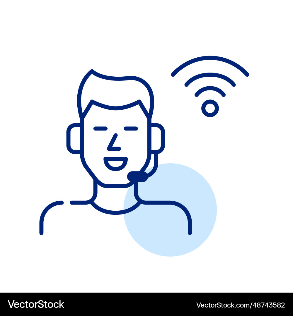 Man working at tech support desk online call Man working at tech support desk online call Vector Image