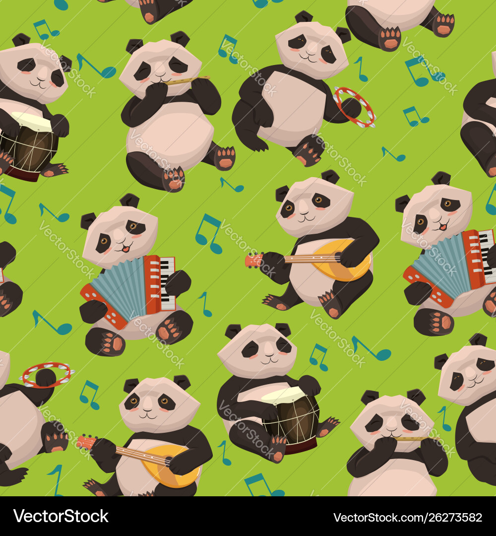 Seamless texture with pandas playing musical Seamless texture with pandas playing musical vector image