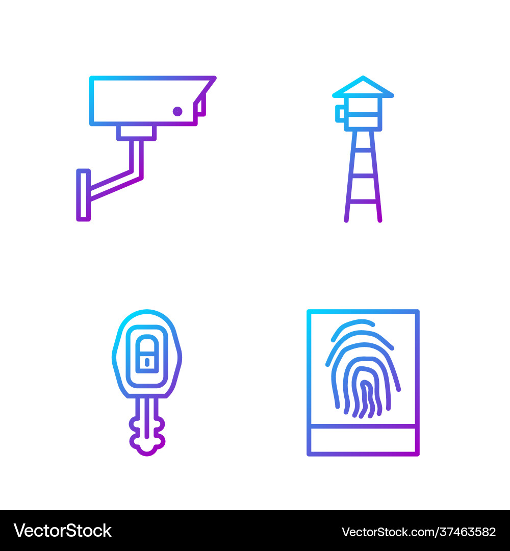 Set line fingerprint car key with remote Vector Image