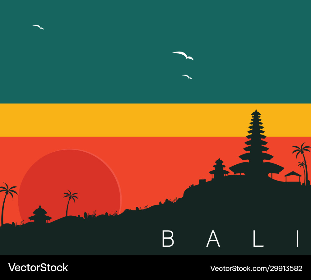 Silhouette bali sunset and temple vector image