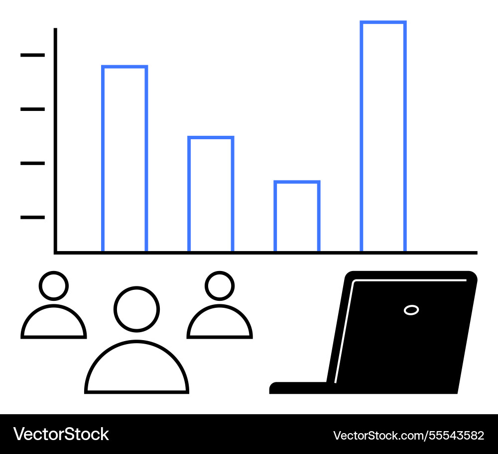 Team assessing data insights using bar graphs Team assessing data insights using bar graphs vector image