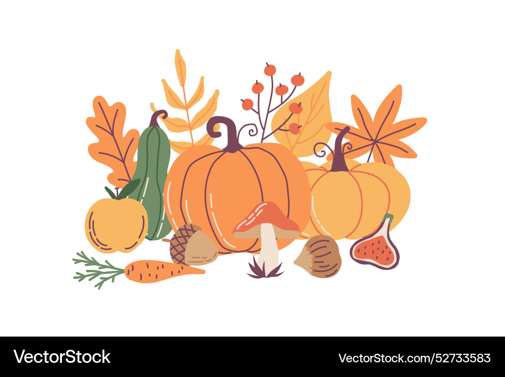 Autumn Pumpkins & Fall Foliage Vector Image