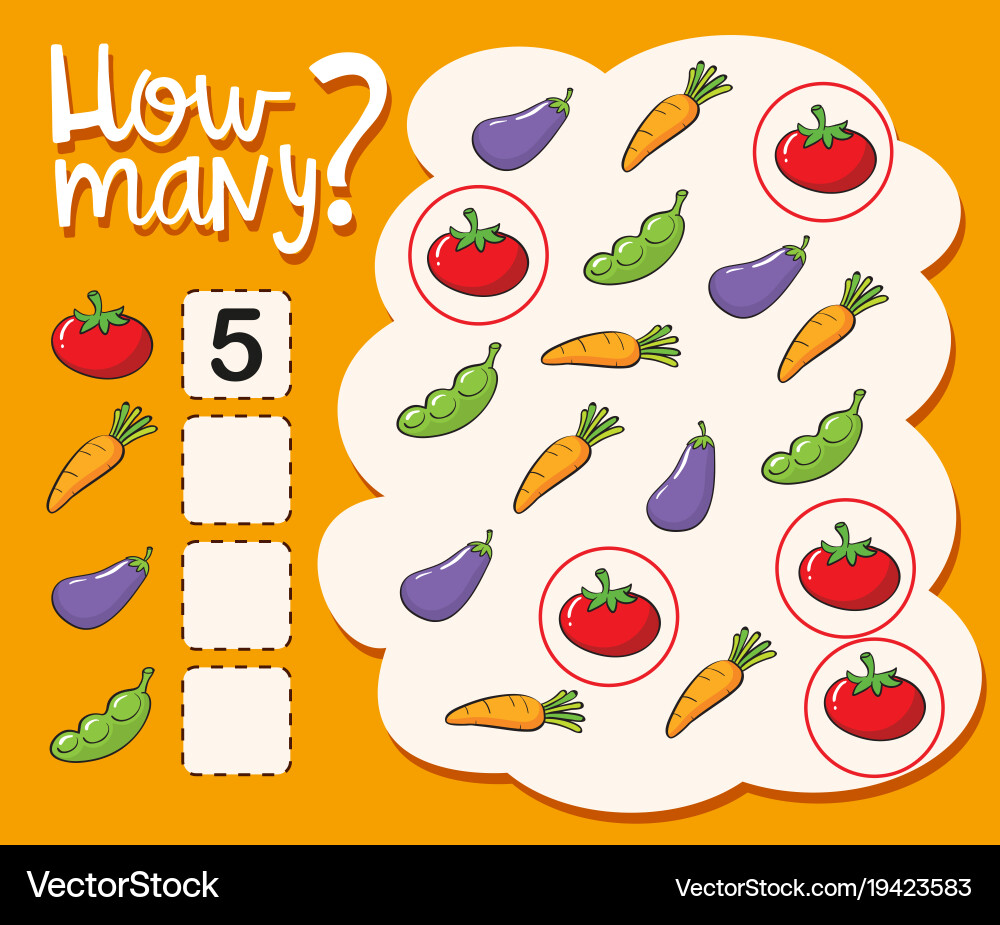 Counting Vegetables Worksheet Vector Image