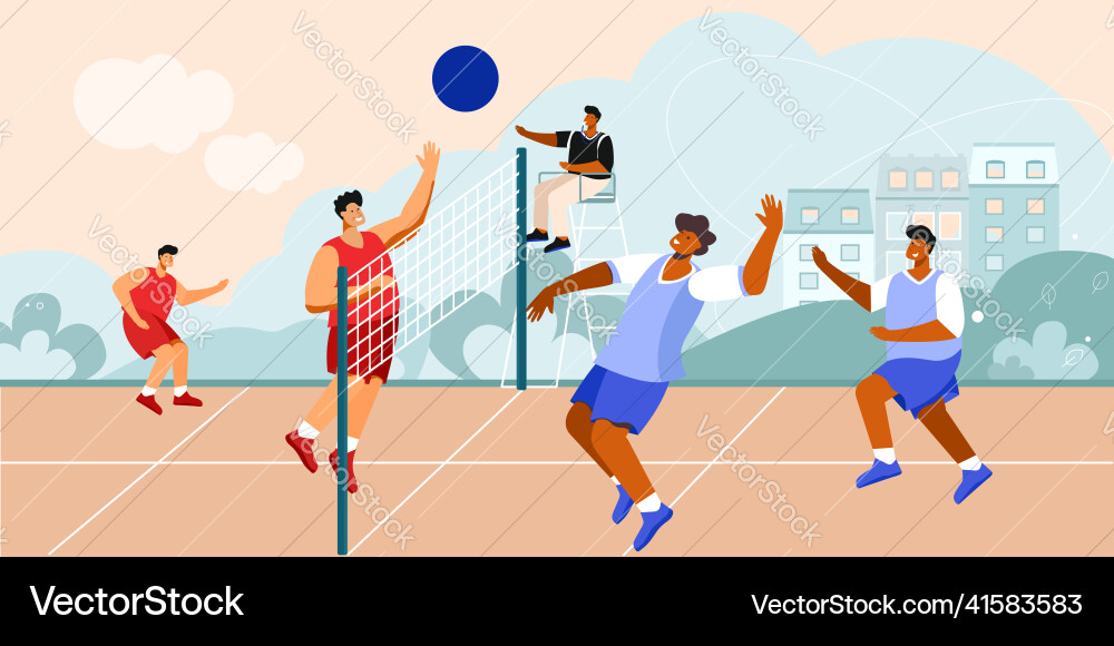 Öffentliche Volleyballplatzkomposition Öffentliche Volleyballplatzkomposition vektorbild