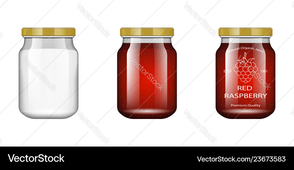Glass jar with jam and configure raspberry Glass jar with jam and configure raspberry vector image