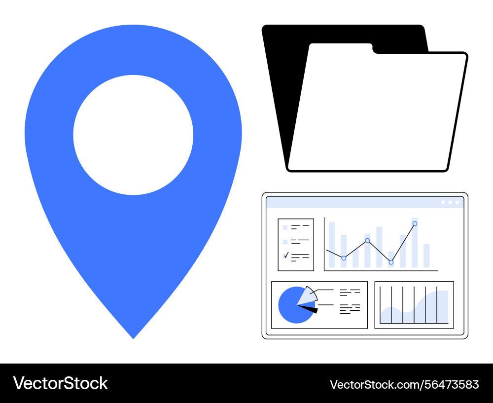 Location marker folder and analytics dashboard Location marker folder and analytics dashboard vector image