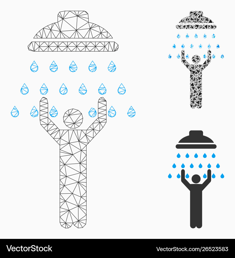 Man under shower mesh 2d model and triangle Man under shower mesh 2d model and triangle Vector Image