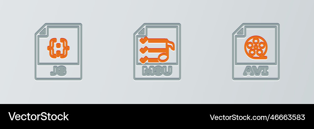 Set line avi file document js and m3u icon Set line avi file document js and m3u icon Vector Image
