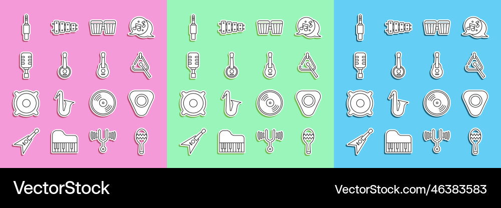 Set line maracas guitar pick triangle drum Set line maracas guitar pick triangle drum vector image