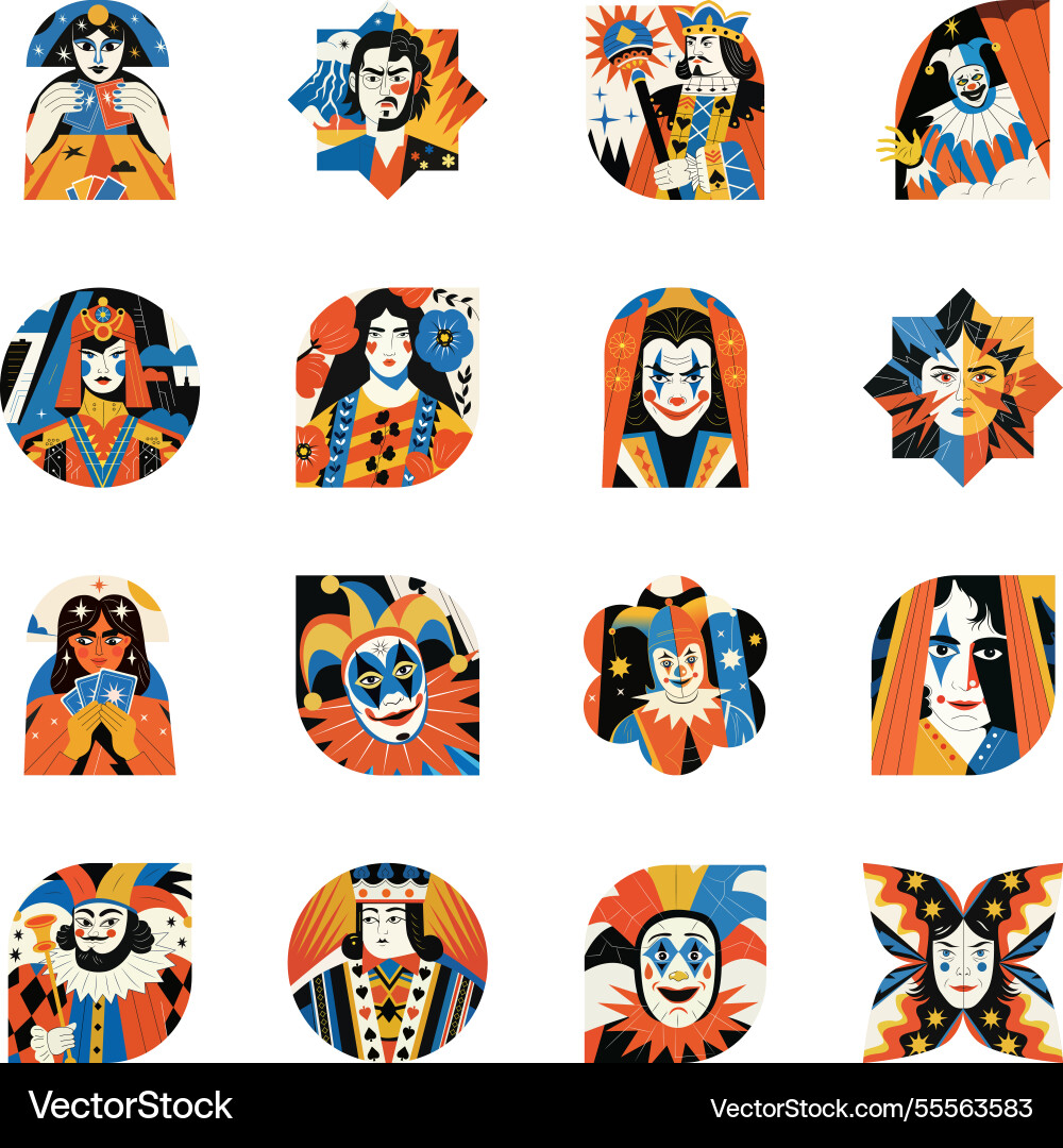 Set of flat style card game characters Vector Image