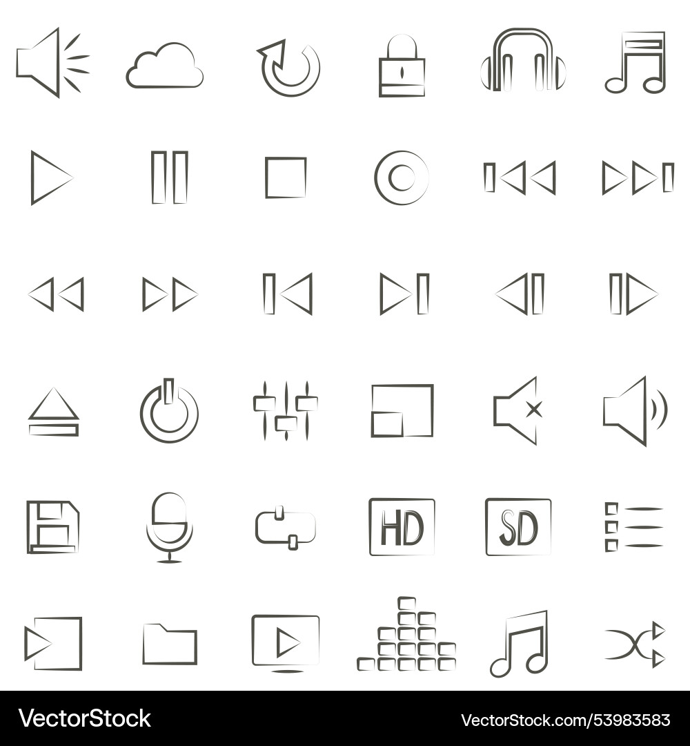 Set of media player icons in line style music Set of media player icons in line style music vector image