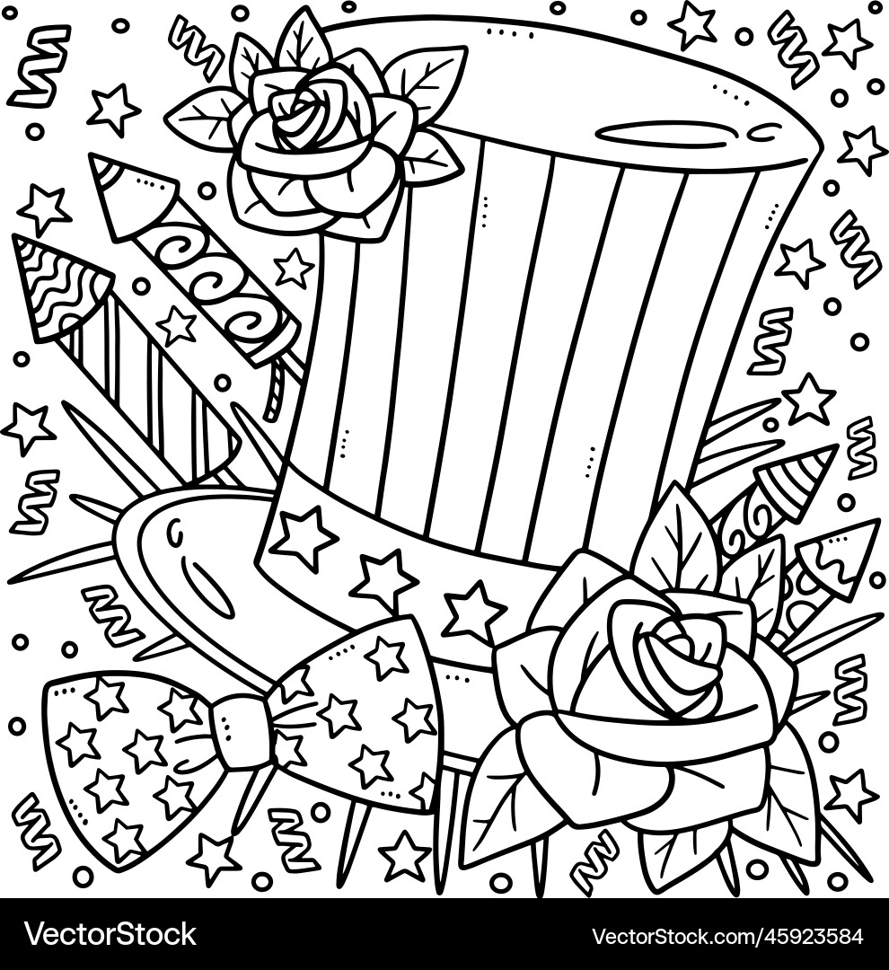 4th of july american top hat coloring page 4th of july american top hat coloring page Vector Image