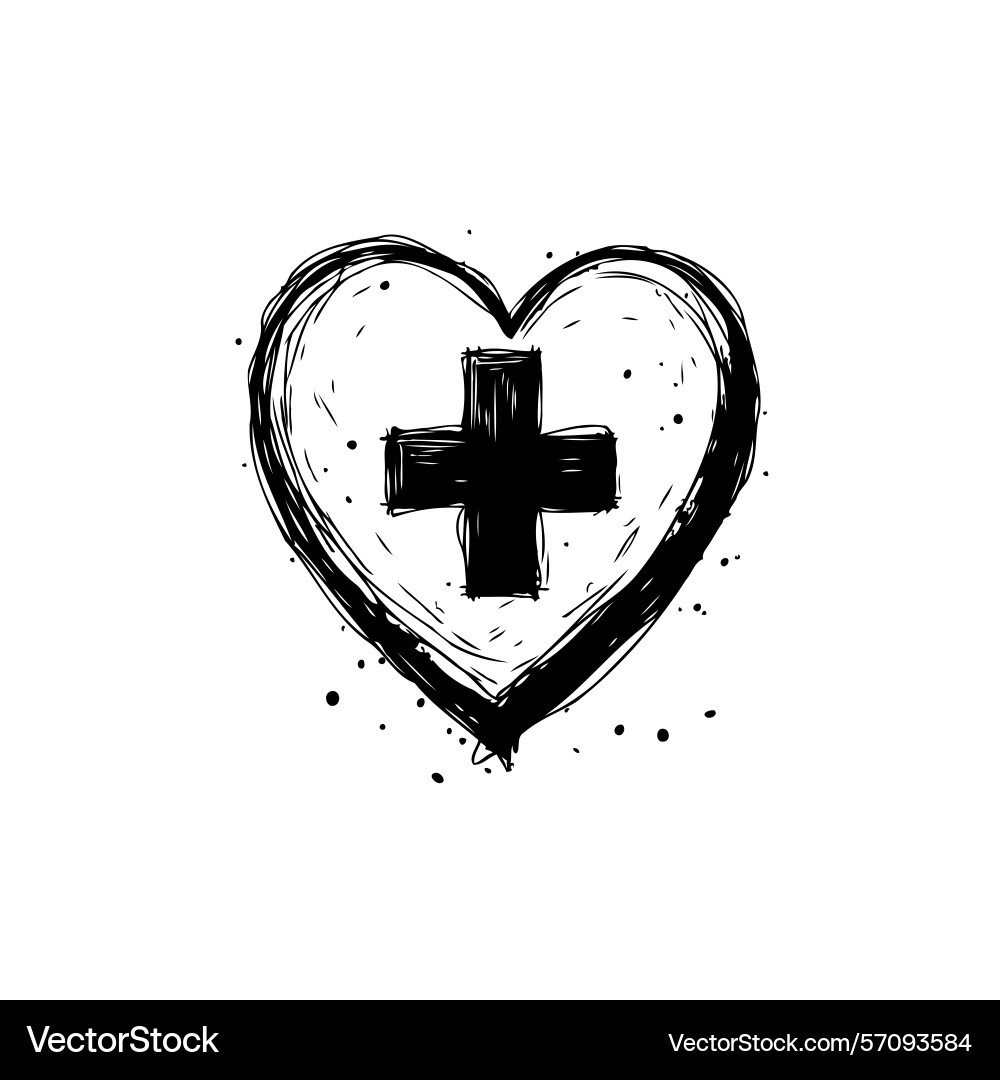 Heart and cross symbol a sketch-style design Vector Image