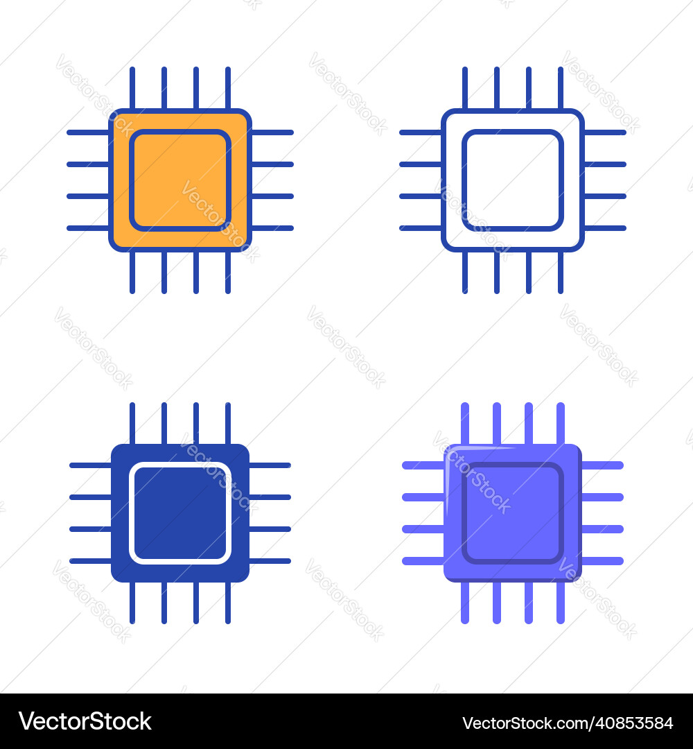 Microchip icon set in flat and line style Microchip icon set in flat and line style vector image