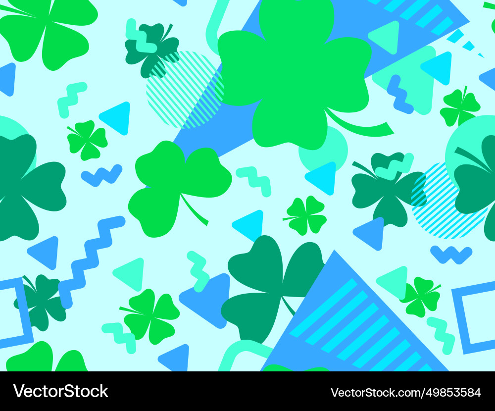 Seamless pattern with clover and geometric shapes Vector Image
