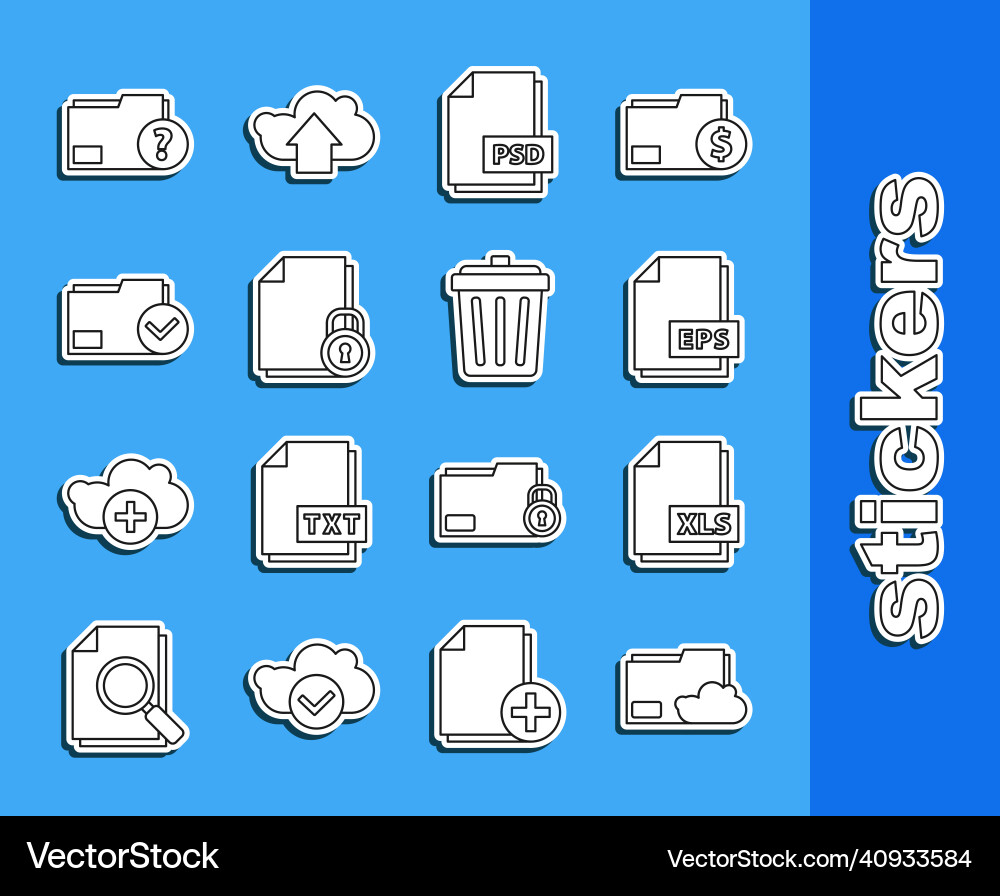 Set line cloud storage text document folder xls Set line cloud storage text document folder xls vector image