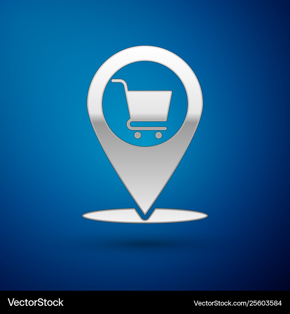 Silver map pointer with shopping cart icon Vector Image