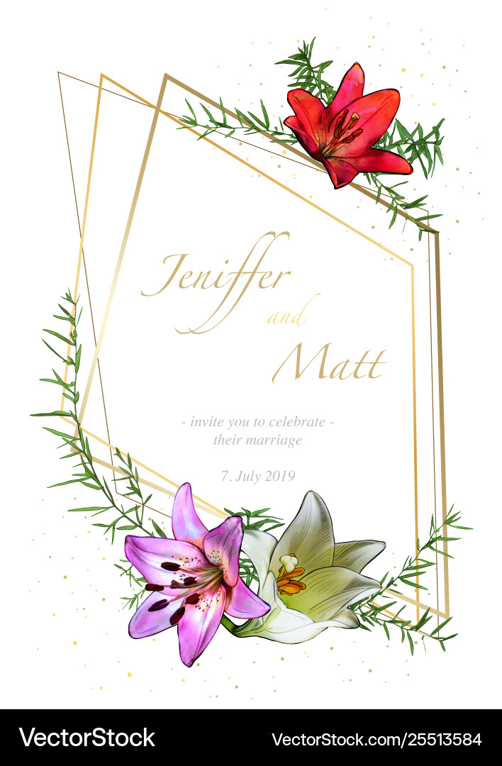 Watercolor Floral Wedding Invitation Vector Image