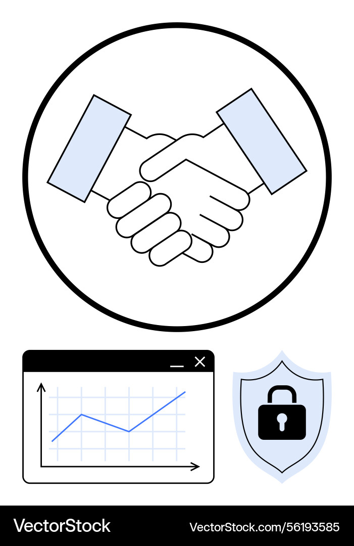 Business handshake with graph and security shield Business handshake with graph and security shield vector image