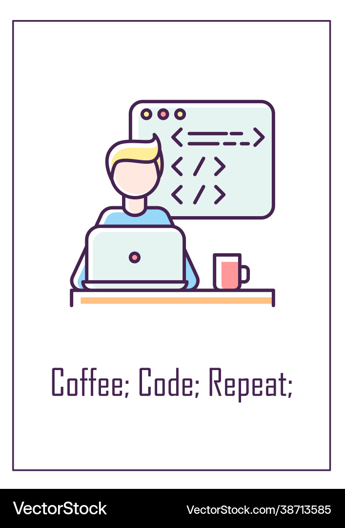 Coffee code repeat greeting card with color icon Coffee code repeat greeting card with color icon vector image