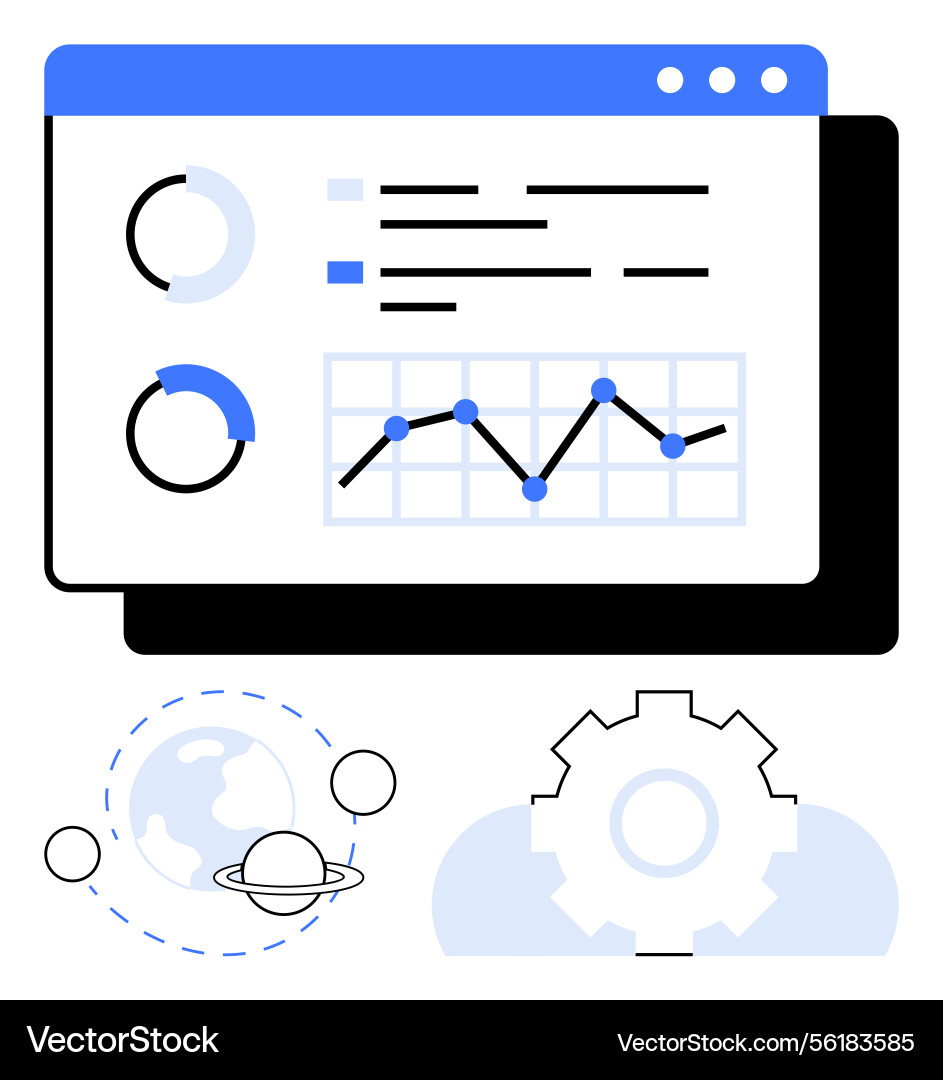 Data analysis dashboard with graphs gear metaphor Data analysis dashboard with graphs gear metaphor vector image