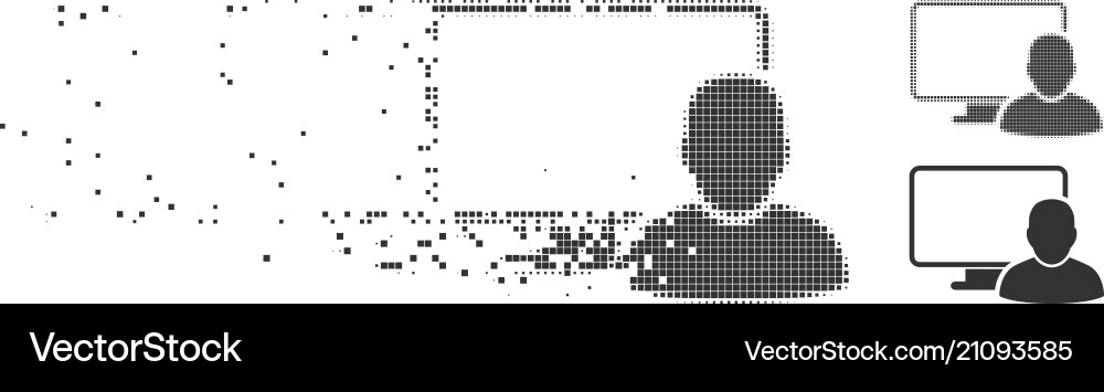 Decomposed pixel halftone computer user icon Decomposed pixel halftone computer user icon vector image