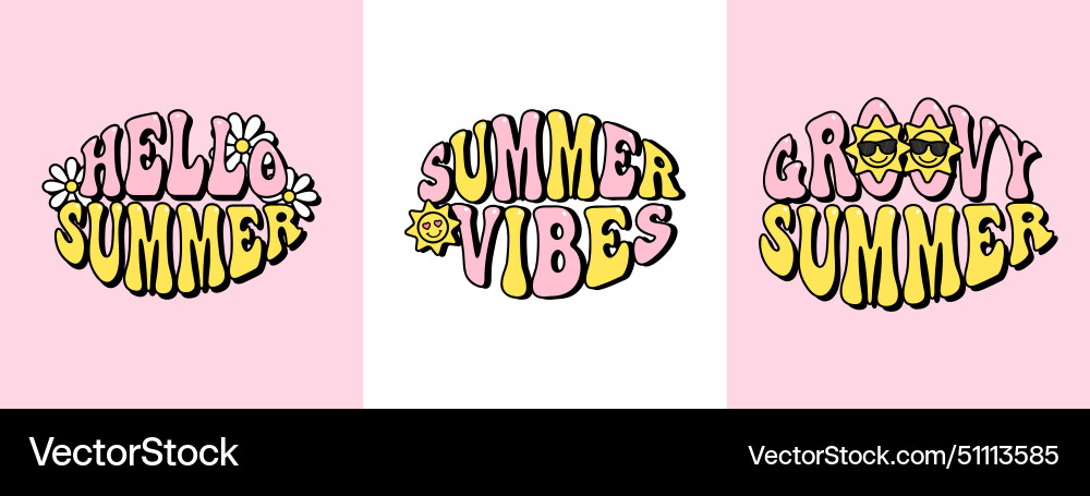 Groovy summer vibes hello Vector Image