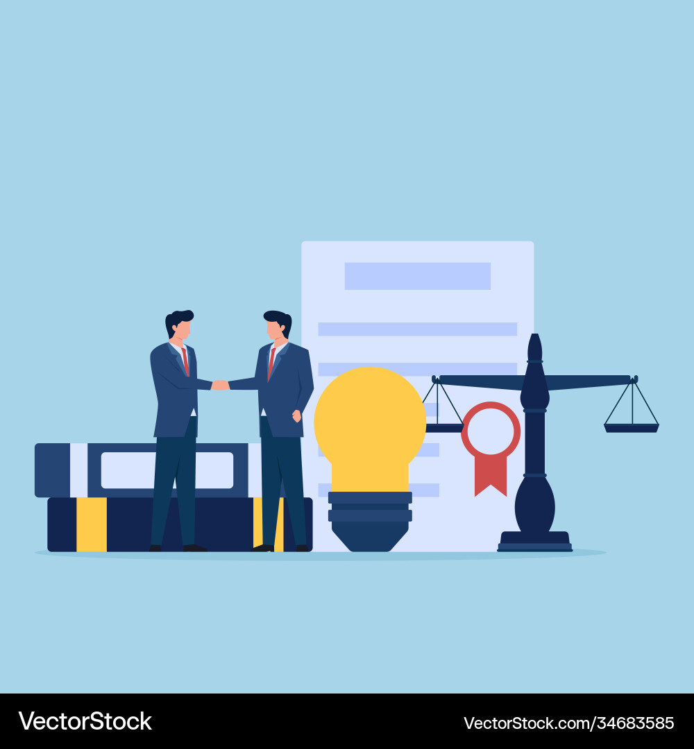 Man handshake in front bulb certificate Man handshake in front bulb certificate Vector Image