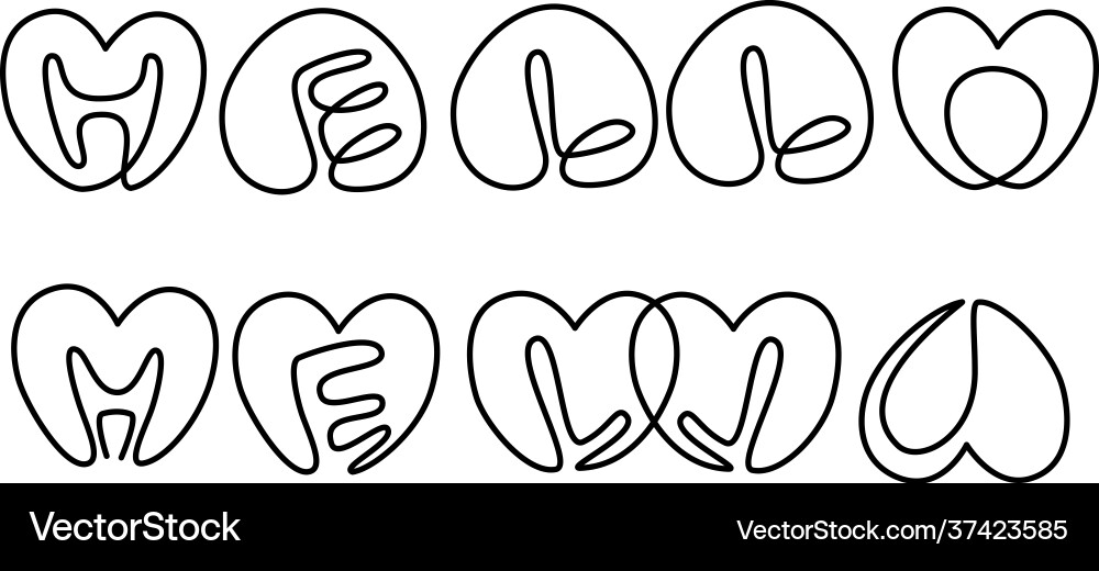 One line hello script every letter in heart shape Vector Image