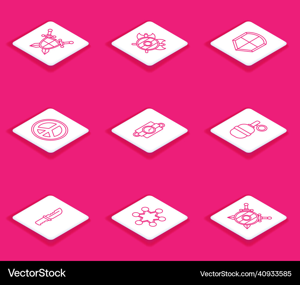 Set line medieval shield with crossed swords axes Vector Image