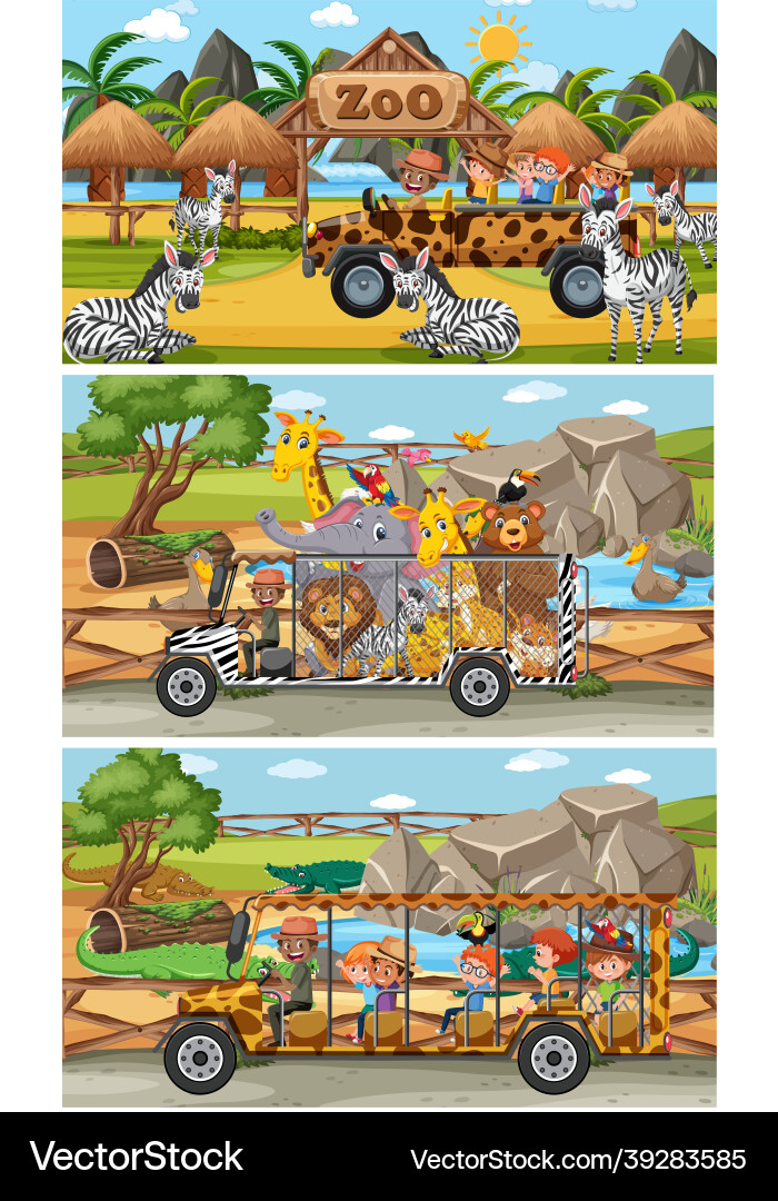 Set of different safari horizontal scenes Vector Image