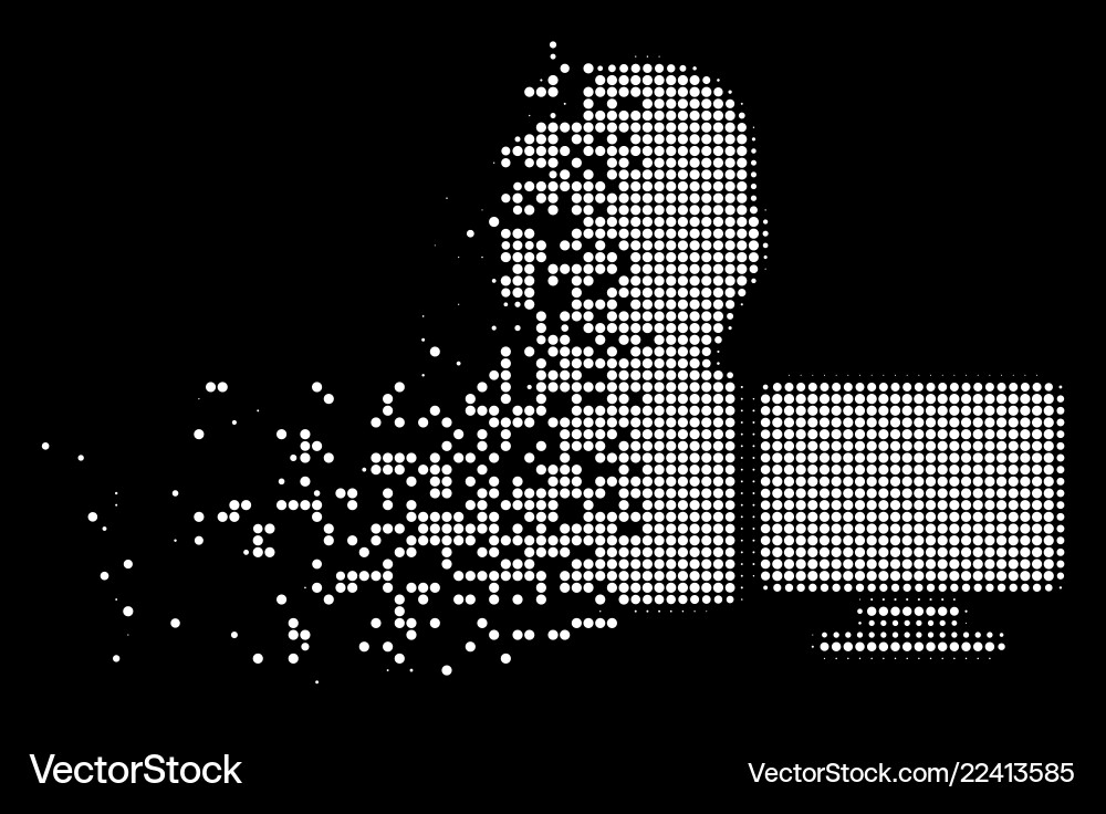 White broken pixelated halftone computer White broken pixelated halftone computer vector image