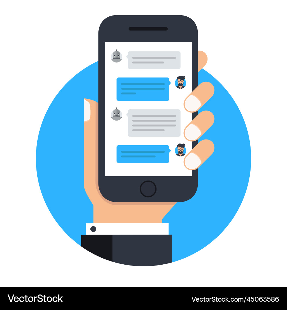 Man chatting with chat bot on smartphone icon vector image