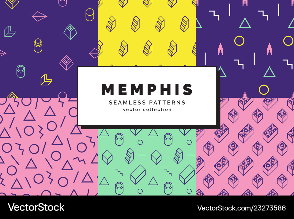 Memphis seamless patterns set Memphis seamless patterns set vector image